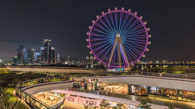 深圳欢乐港湾湾区之光摩天轮正面夜景