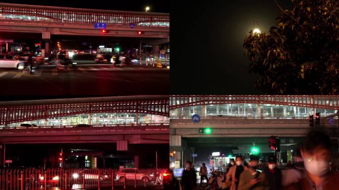 4K北京城市双桥快速车流夜景月色