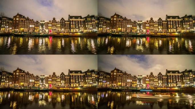 4k时间流逝：黄昏时分的阿姆斯特丹运河