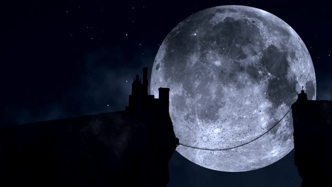 圆月庄园城堡明月月光月球月圆夜