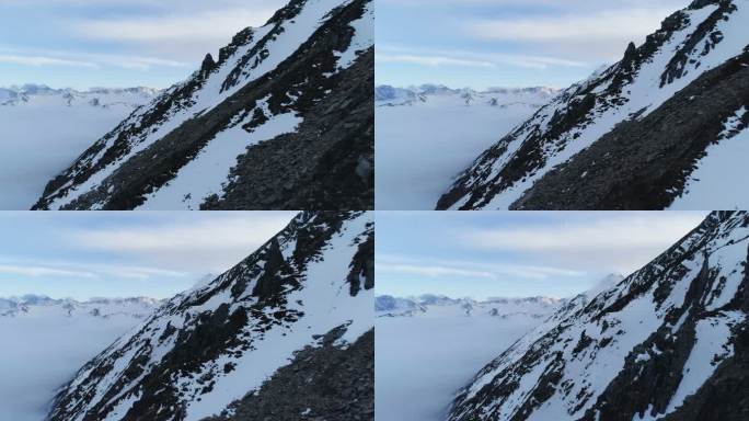 无人机沿着雪山飞行航拍巴郎山风景云雾环绕