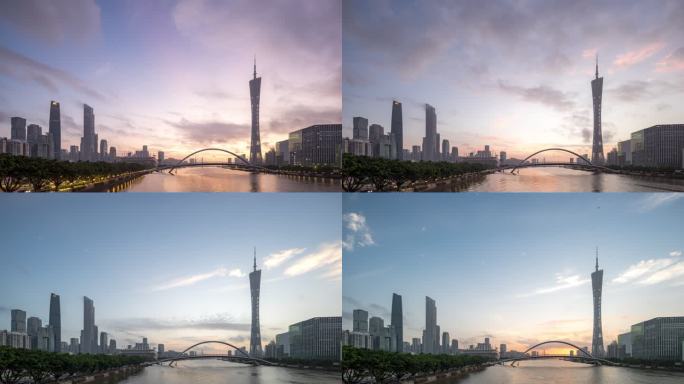 广州塔和珠江新城海心桥城市天际线日出延时