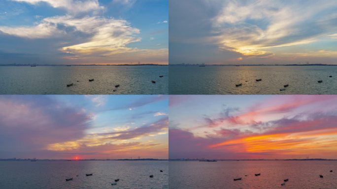 8K 大海 城市 自然 云彩 变换 日落