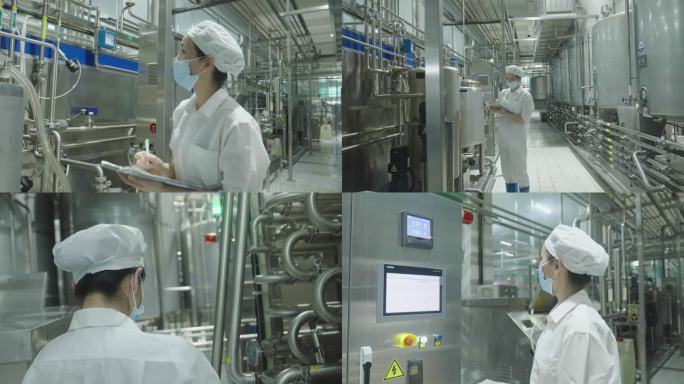 技术员在牛奶加工厂工作状态4K