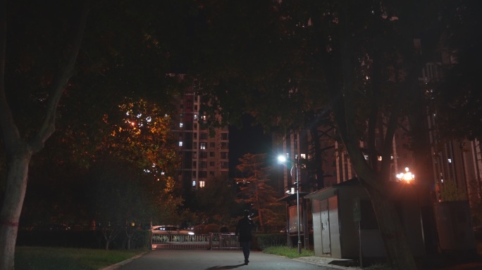 夜景  社区夜景  夜晚居民楼 路灯