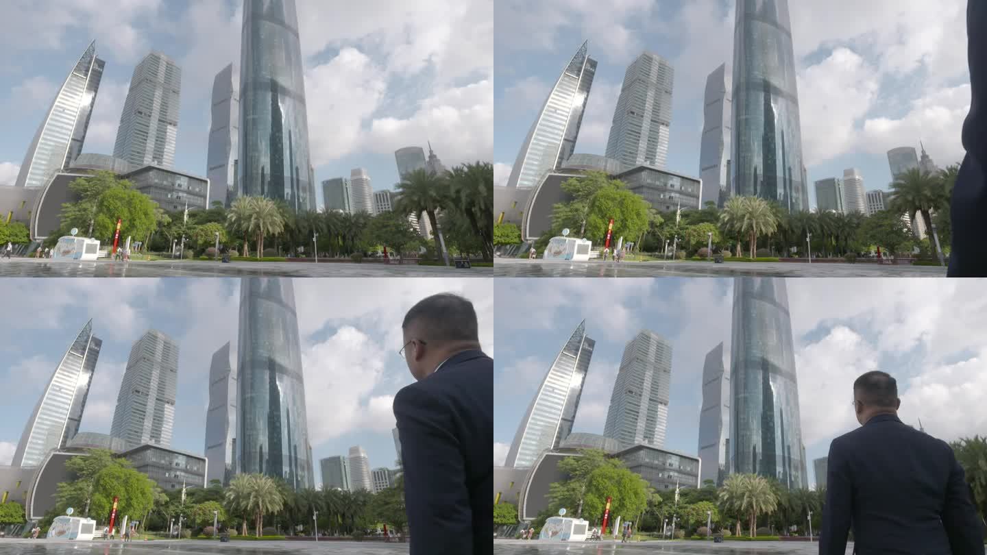 城市建筑高楼大厦男人背影白领上班背影向前