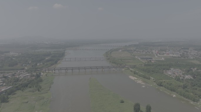 大汶河河面数座大桥并排新农村