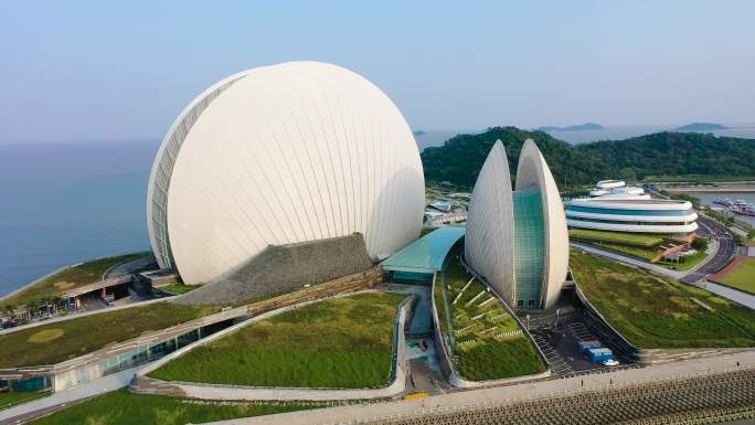 珠海大剧院日月贝海韵城城市空境航拍