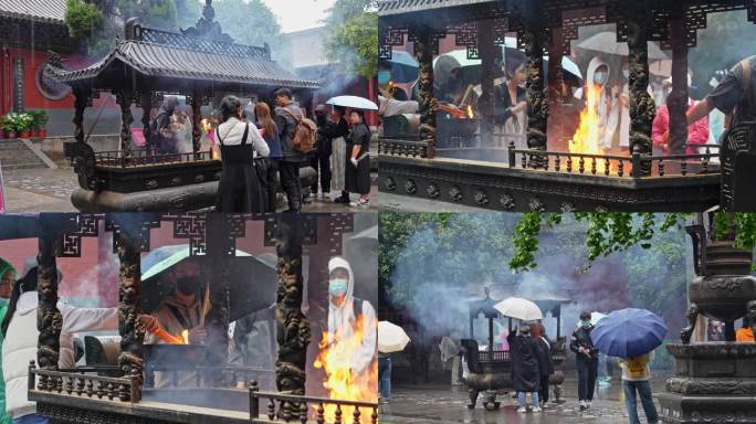 白马寺烧香人群雨天