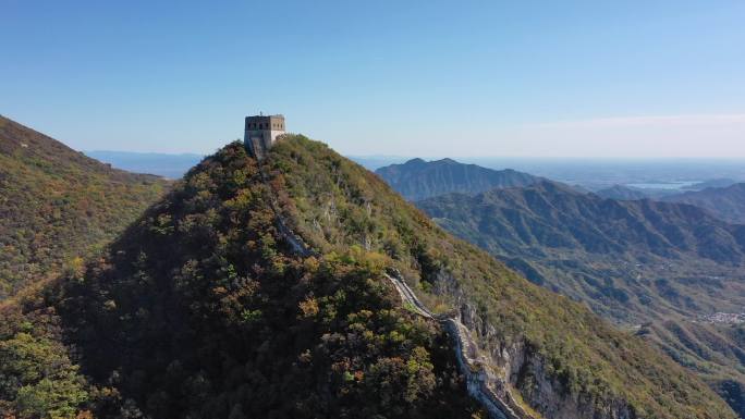 航拍秋日北京怀柔箭扣长城