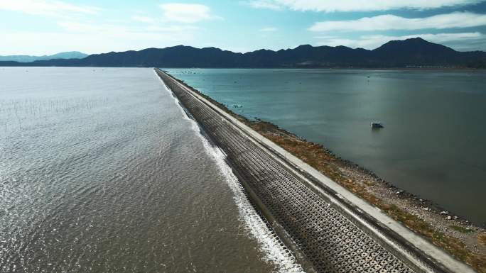 【4K60帧】福建霞浦滩涂堤坝防洪堤航拍