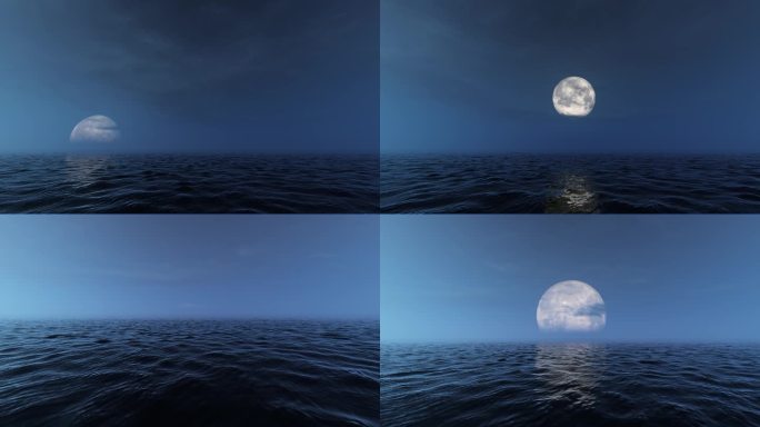 正月十五海上明月月亮升起月光倒影元宵节