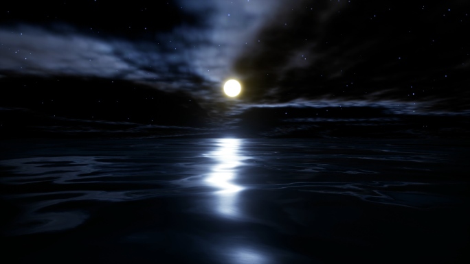 【4K空间场景】海上明月海面星云月光倒影