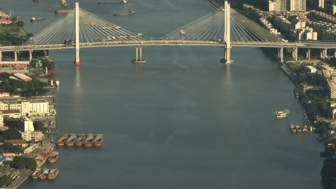 广州珠江河道桥梁两岸全貌