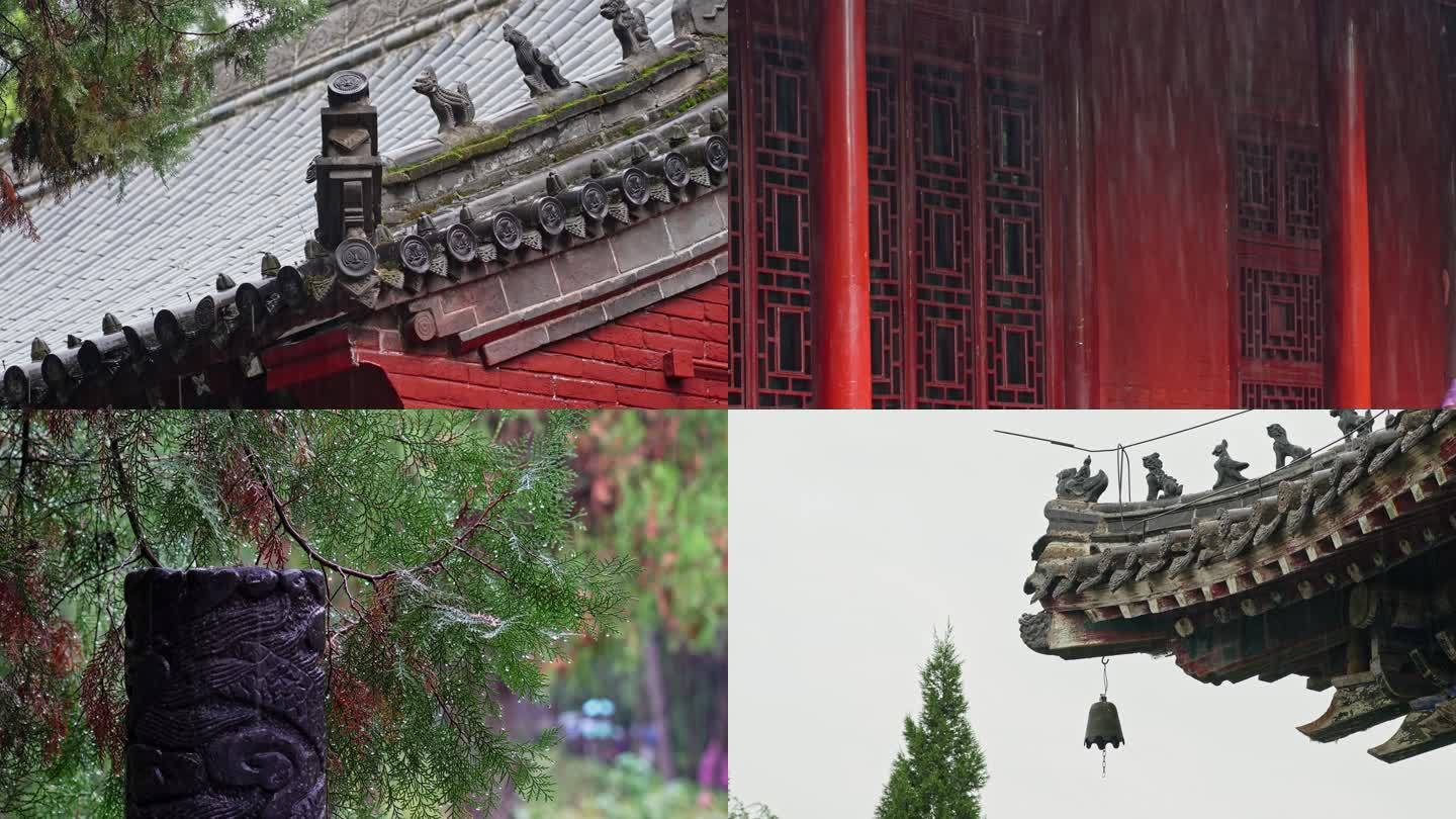 雨天寺庙空镜头