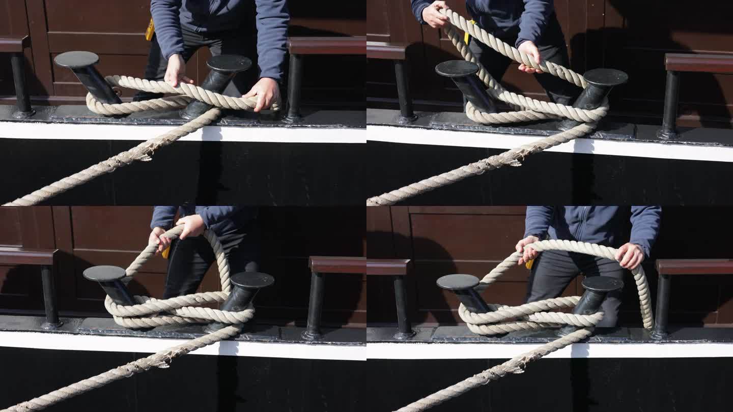 手系缆绳、船坞上的船用缆绳、系泊扣件船
