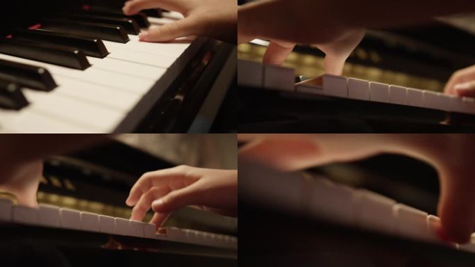 弹钢琴，钢琴练习，女孩手指特写