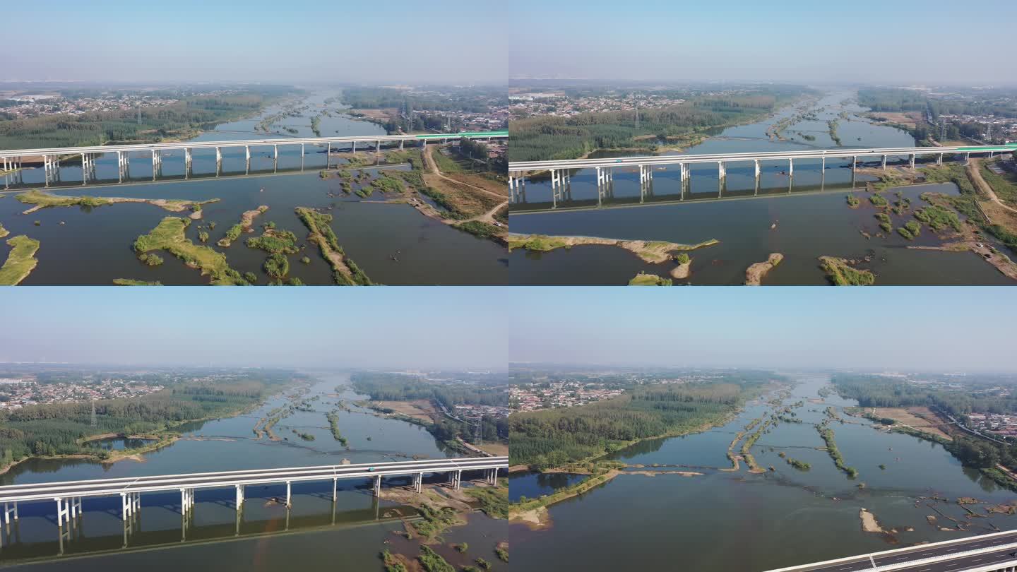 4K航拍临沂市沭河和岚曹高速风景