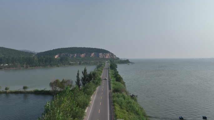 泰安东平湖跨湖公路航拍