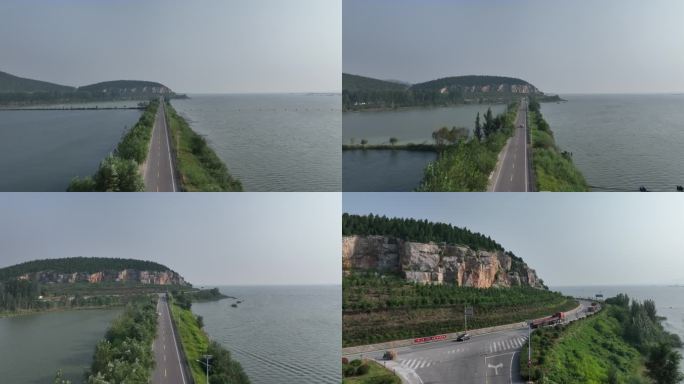 泰安东平湖跨湖公路航拍