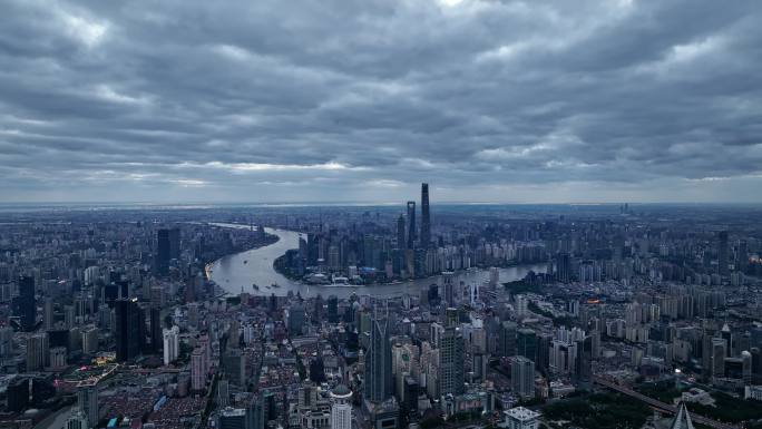 上海陆家嘴阴天通透城市天际线航拍