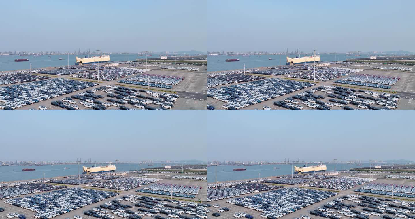 航拍南沙汽车码头密集的汽车群