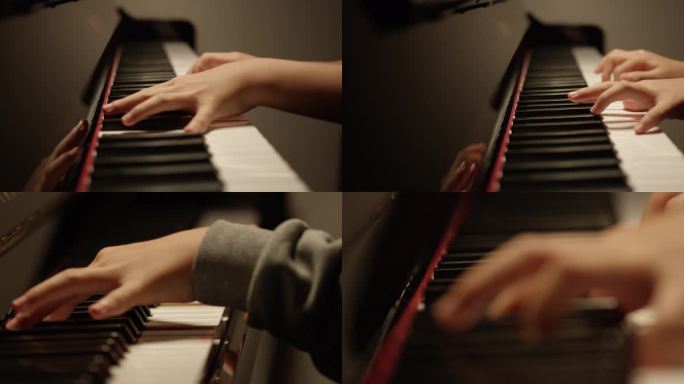 弹钢琴，孩子手特写，练习曲