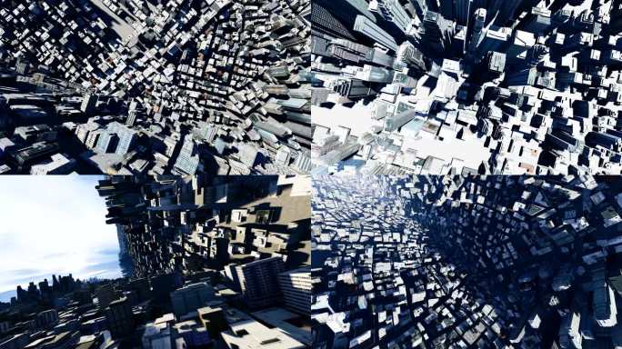 4K抽象建筑未来城市盗梦空间翻转城市
