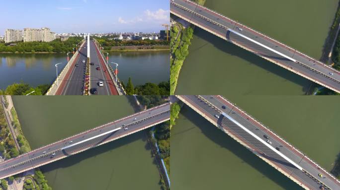 衢州 衢江大桥航拍大景 交通城市河流空镜
