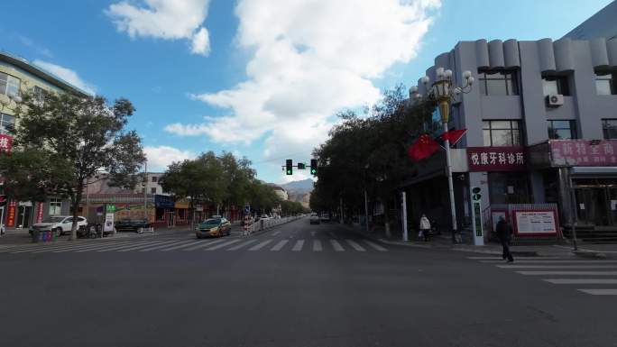 行车视角道路两侧绿化风景开车第一视角开车