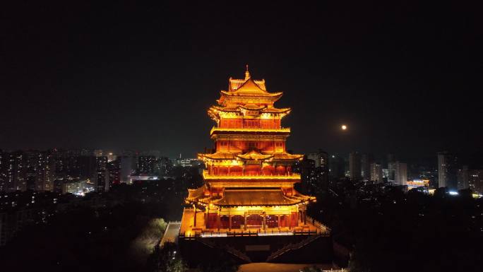 九江德化楼夜景环绕航拍