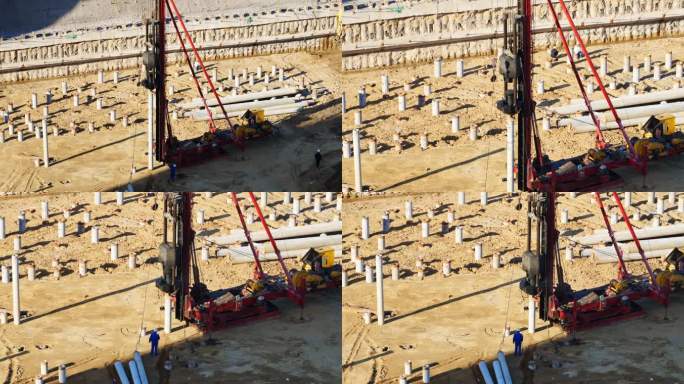 工程建设打地基阶段桩基础工程打桩挖基坑