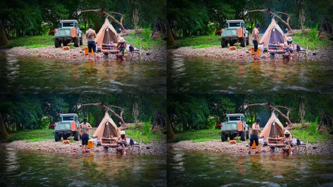 水溪露营河边钓鱼自驾游露营帐篷