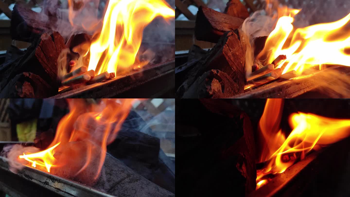 火焰 烧烤炉 木炭火