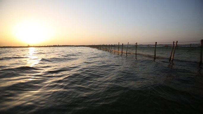 夕阳下阳澄湖面水波荡漾