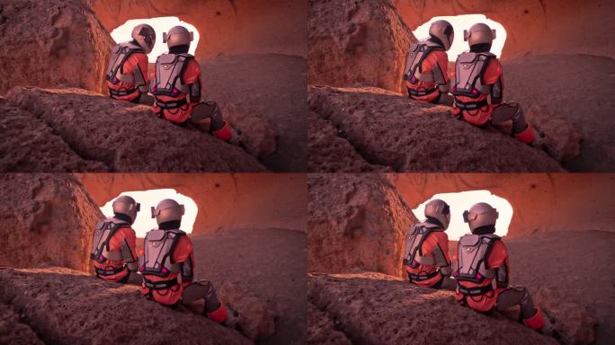 火星上的两名宇航员。研究外星生态系统