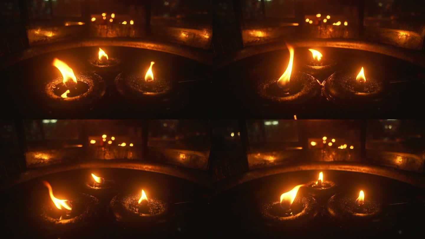 泰国寺庙蜡烛火焰特写