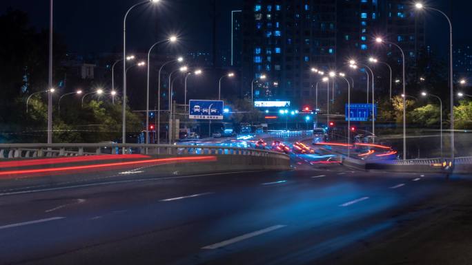 夜晚城市公路车流延时