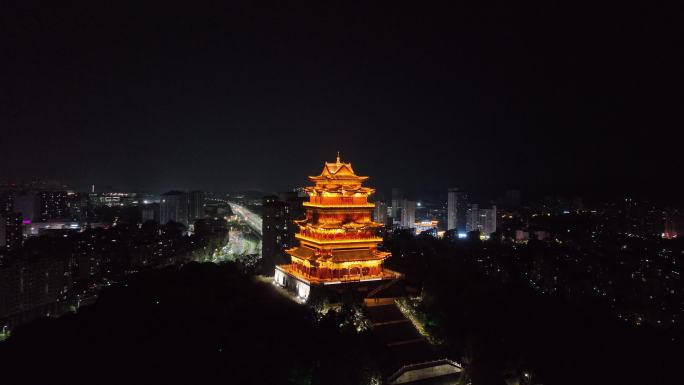 九江德化楼夜景环绕航拍视频