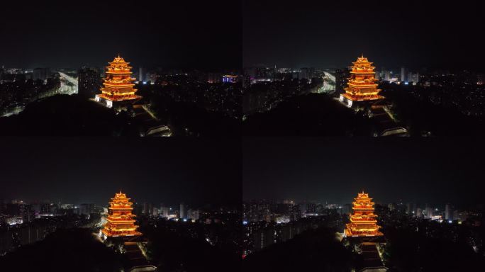 九江德化楼夜景环绕航拍视频