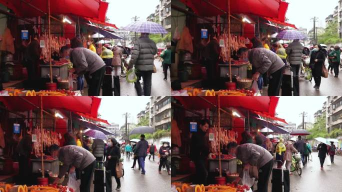 成都露天街道菜市场居民买菜采购挑选