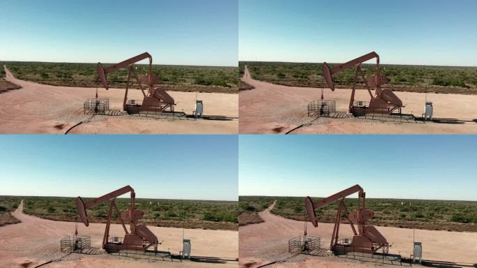 德克萨斯州西部压裂泵千斤顶的空中视频剪辑