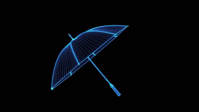 蓝色全息线框科技雨伞旋转素材带通道