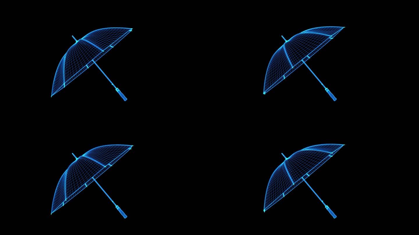 蓝色全息线框科技雨伞旋转素材带通道