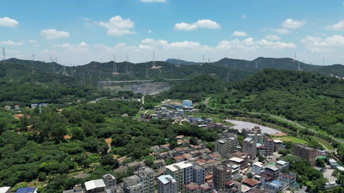 深圳光明白花洞 城市大景航拍 吊神山