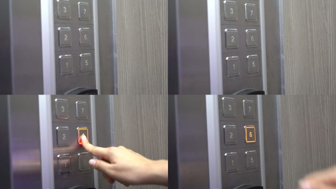 一个女人用手按电梯