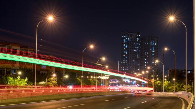 夜晚城市公路车流延时