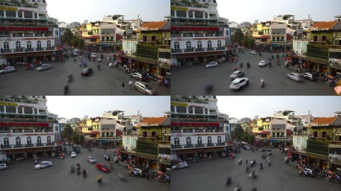 河内旧城区繁忙交通鸟瞰图