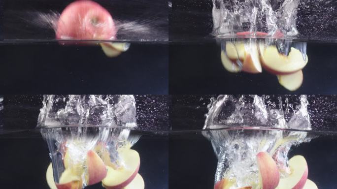 完整苹果入水变成苹果块