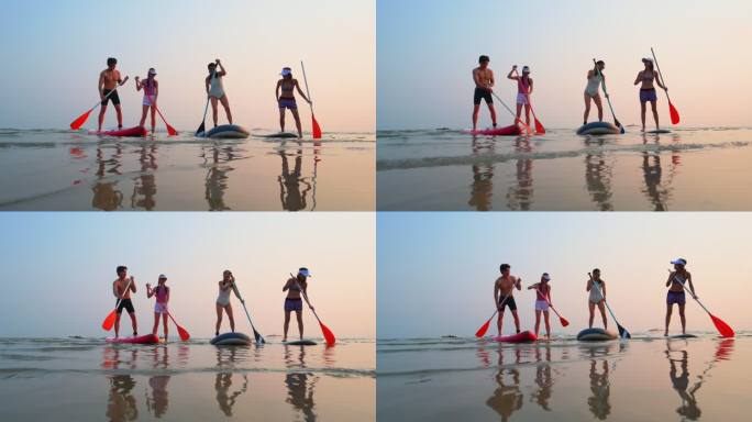 充满乐趣的夏天水面海面朋友玩耍船桨瑜伽